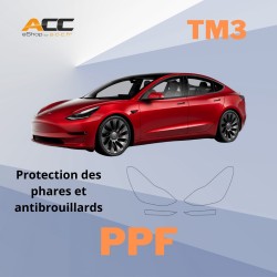 PPF film for the protection of headlights and front fog lights for Tesla Model 3