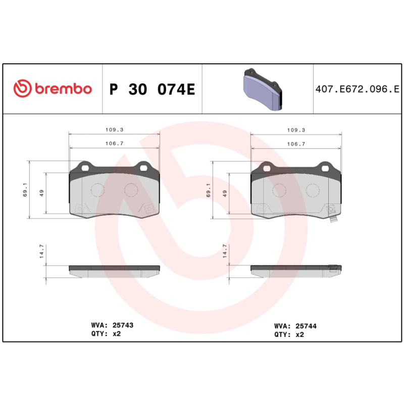 BREMBO brake pad for Tesla Model S/X - P 30 074E