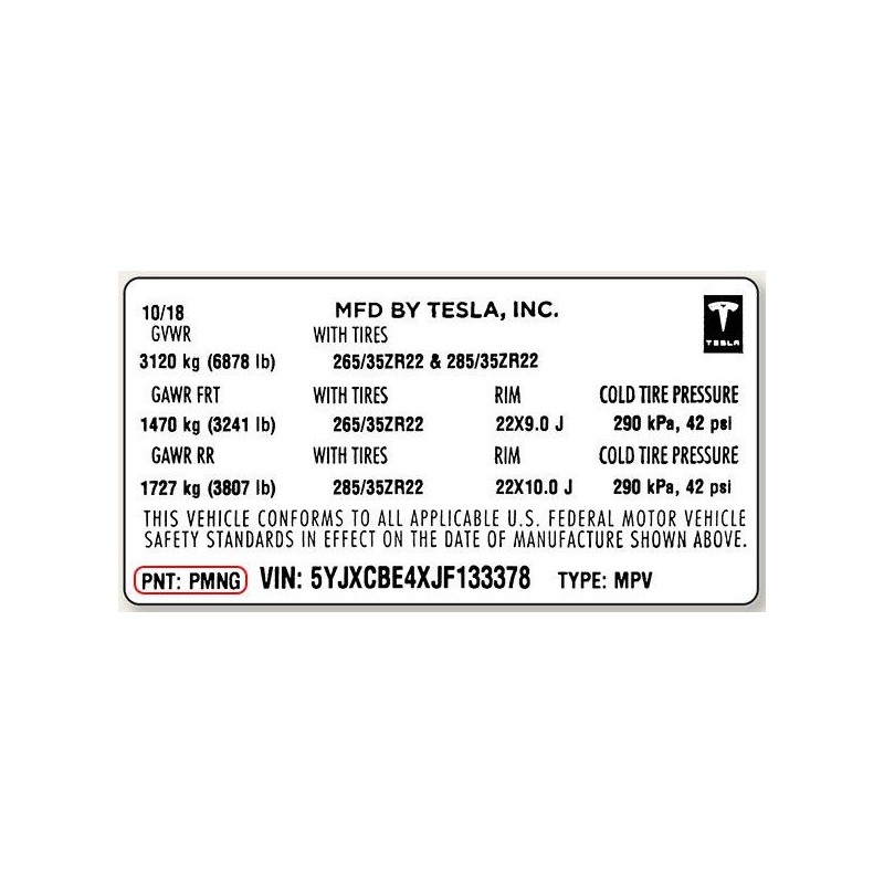 Bombe Peinture Voiture TESLA Model S, 3, X